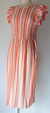 A New Day Womens Smocked Flutter Sleeve Peach White Striped Dress Size Medium