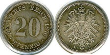 Kaiserreich  20 Pfennig 1876 F  stempelglanz