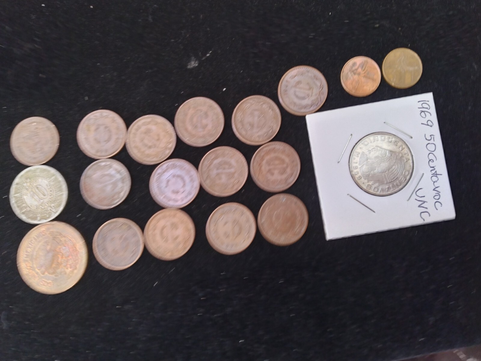 Mexico, coins 1942,1946,1947,1948,19641centavo;194010c;195320c;1969