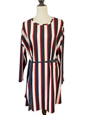 Y2K ZARA WOMAN’S SZ MEDIUM JERSEY KNIT MINI A-LINE DRESS TUNIC STRIPED POCKETS