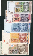 🔴CROATIA 10, 20, 50, 100 & 200 Kuna  / Set 5 notes - All are replaced with EURO