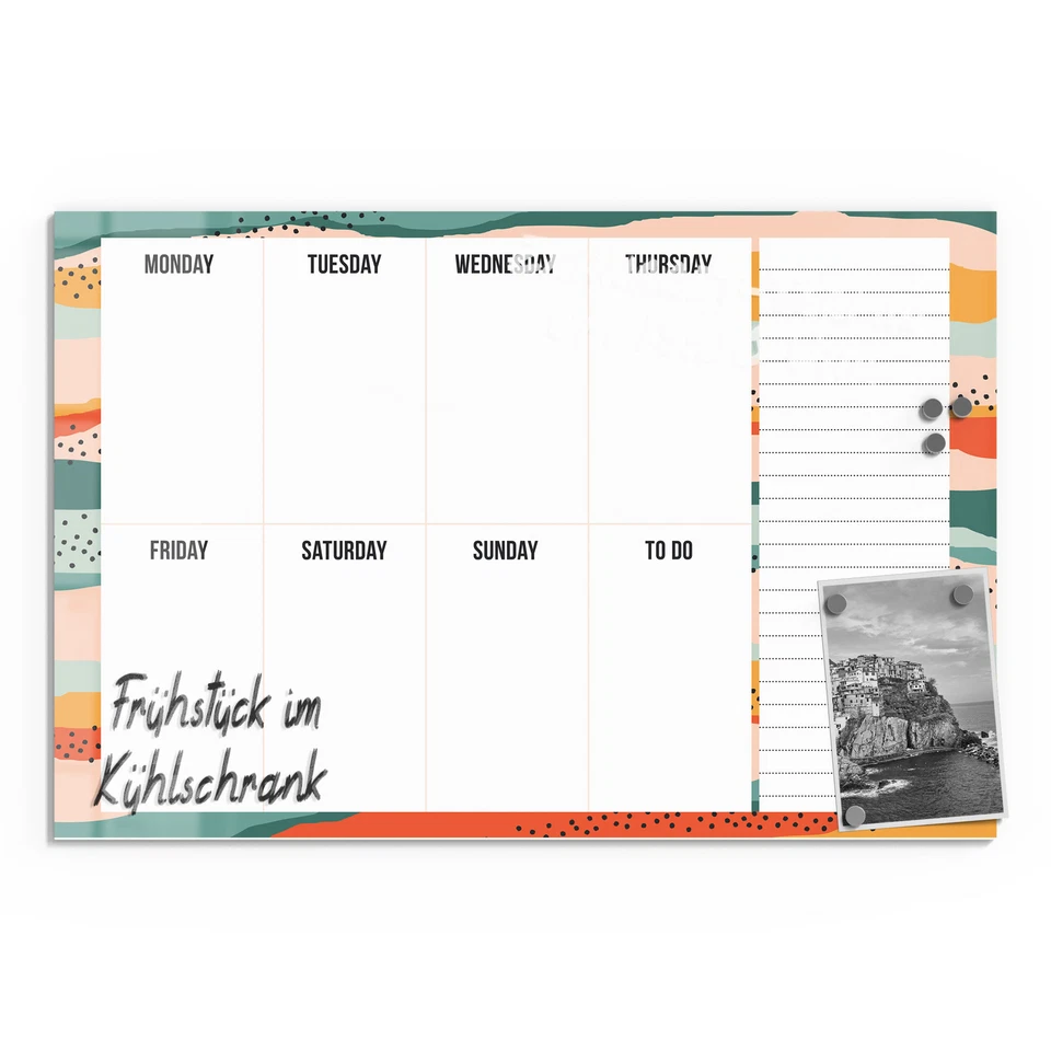 DEQORI Magnettafel Glas 'Wochenplan mit Notizfeld' beschreibbar, viele Größen - Bild 2 von 4