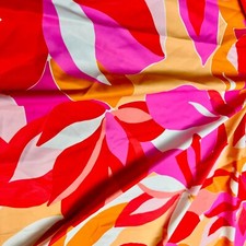 30" Long / Pink Flowers White Background Print Nylon Spandex Fabric