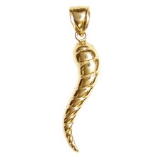 New 14k Yellow Gold 3D Italian Horn Pendant