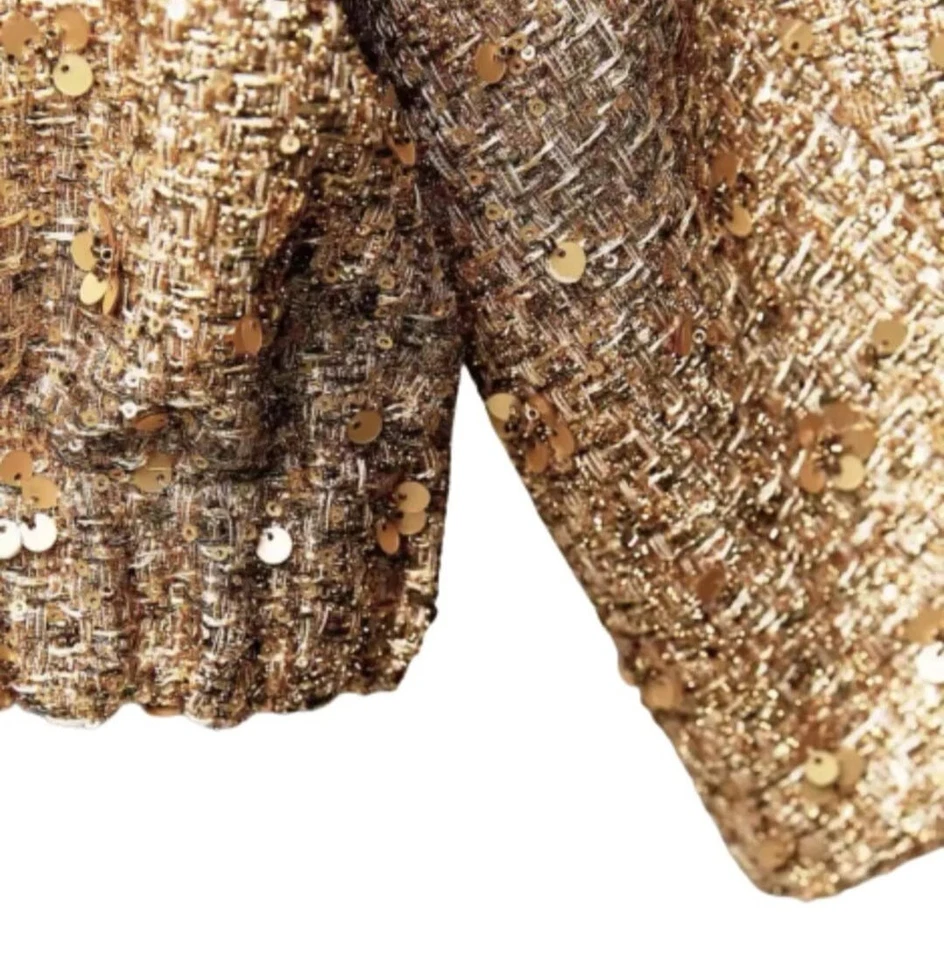 JAQUETA LANTEJOULAS DOURADA GOLA REDONDA ZARA ZW COLLECTION tamanho S - Imagem 3 de 4