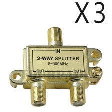 3 Pack Lot - 2-Way Coax Video Splitter Digital HD Cable TV RG6 F 5-900 MHz 1x2