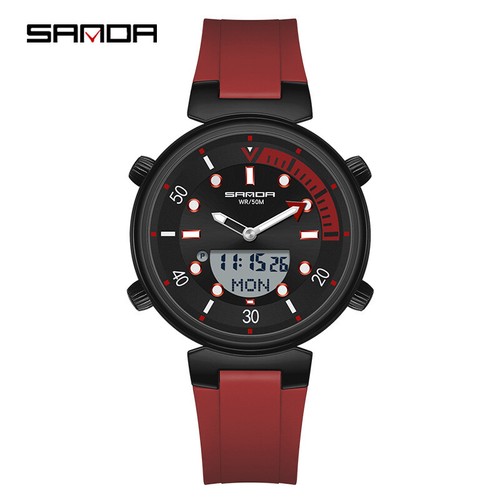 SANDA Luminous Calendar Waterproof Electronic Multifunctional Dual Display Watch - Picture 14 of 26