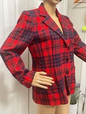 DKNY 100 Wool Red Blue Green Tartan Plaid Blazer Jacket size p8