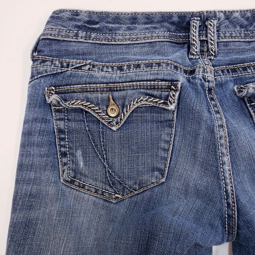 Express Women's Jeans 4 Regular Blue Stretch Bootcut Heavy Stitching Light Wash - Picture 5 of 9