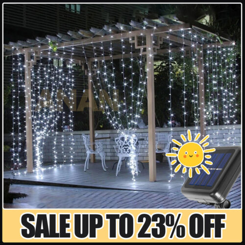 Solar Curtain Fairy String Lights Hanging Gazebo Patio Garden Waterfall Light - Picture 1 of 18