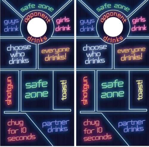 2 Neon Drinking Game Cornhole Wraps / Stickers / Vinyl Decals / Easy to Install! - Afbeelding 1 van 3