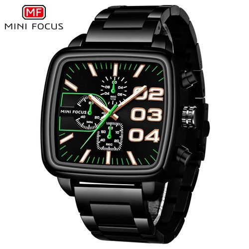 MINI FOCUS Men Rectangle Watch Luminous Wristwatch Big Number Boys Steel Watches - Picture 25 of 25