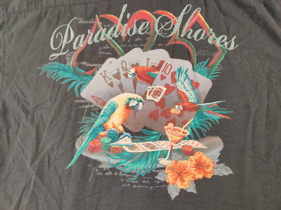 Paradise Shores Mens 2XL Hawaiian Shirt Parrots Playing Cards Drinking Cocktails