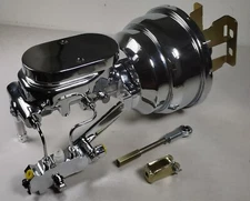 Chevy Disc Drum 7" Dual Power Booster + Smooth Master & Brackets Chrome 1955-58