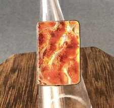 Sterling Silver Wms Rectangle Art Glass Modernist Ring large orange size 4  3/4”