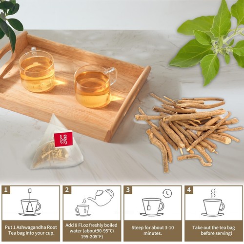 Ashwagandha Root Tea Bags - 60 bags Pure & Natural Ashwagandha Root Herbal Te... - Foto 3 di 6
