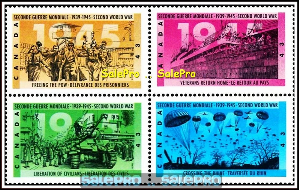 CANADA 1995 CANADIAN WWII WORLD WAR 1945 MINT FV FACE $1.72 MNH STAMP SET BLOCK - Image 3 of 3