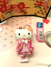 Sanrio Hello Kitty Chirimen Kimono Strap Netsuke PINK JAPAN Limited Edition