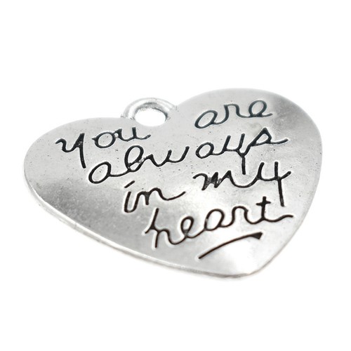 1000pcs Heart Pendants You Are Always In My Heart Silver Charms DIY Necklace - Picture 3 of 5