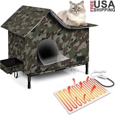 Heated Cat House Waterproof Insulated Warm Shelter Indoor Outdoor Cats Camo