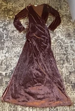Baltic Born Women’s Medium Brown Velvet Wrap Dress Long Sleeve Maxi