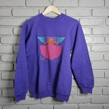 Vintage 80's Laurel Burch Angelicat Sweatshirt Medium Abstract Art Purple Cat