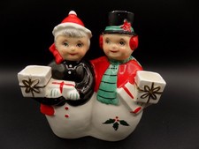 Vintage UCAGCO Mr. & Mrs. Snowman Candle Hold...