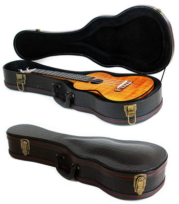 Crocodile Leather Ukulele Case, 26 Inch, Plush Interior for Tenor (Black)