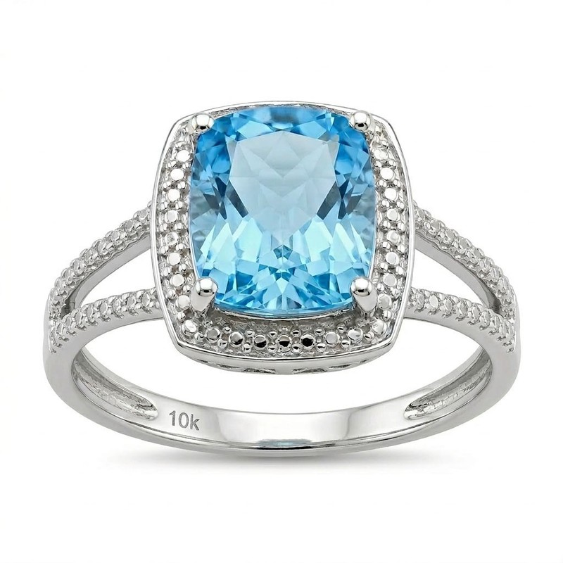 GENUINE  3.59 Cts BLUE TOPAZ & DIAMONDS RING 10K SOLID GOLD - Free Appraisal