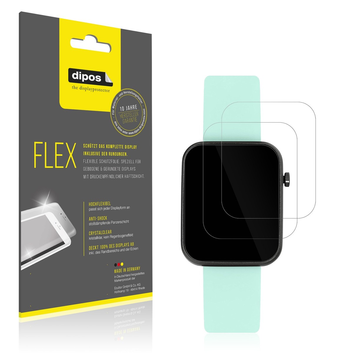 Pellicola Protettiva Dipos Per Touchelex Smartwatch 1,52 Pollici - 2 Pezzi - Cristallo - Made In Germany