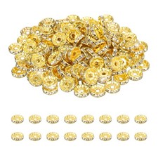 10mm Rondelle Spacer Bead, 200 Pcs Rhinestone Loose Bead, Gold/Silver