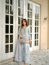 Presenting Sky Blue Japan Satin Silk Top Bottom With Dupatta For Ethnic Wear