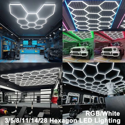 3-28 Hexagon LED Lighting Car Detailing Shop Garage Decor Light Honeycomb Custom