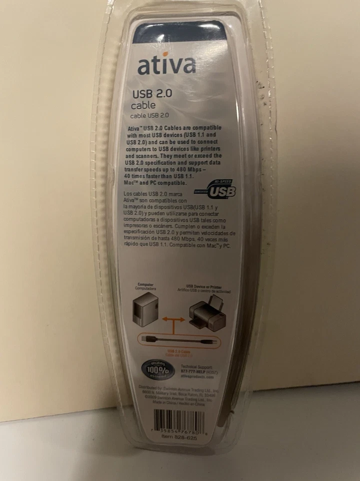 Cable Ativa USB 2.0 10 pies (3 m) - Negro, nuevo precintado Foto 2 de 2