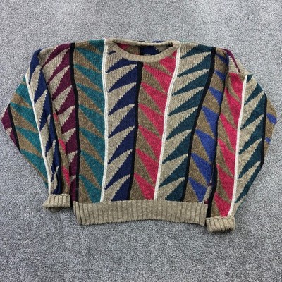 Vintage Boston Traders Sweater Mens Large Linen Blend Abstract Geometric Knit