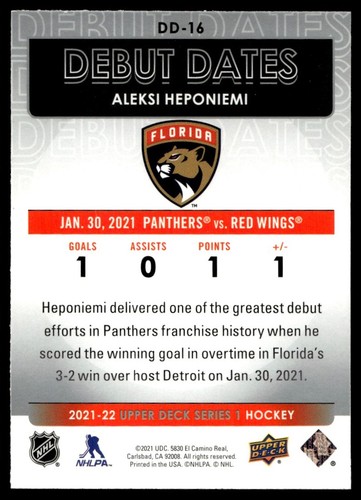 2021-22 Upper Deck Debut Dates Aleksi Heponiemi Florida Panthers #DD-16 - Picture 2 of 2