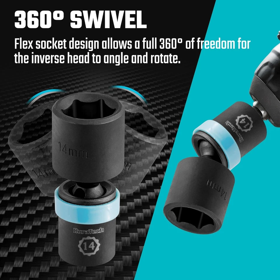 1/4" Drive Impact Universal Joint Socket Set, 14-Piece Metric (5-15 MM) W/ Exten - Image 3 of 4