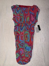 Donna Morgan Ruched Bodycon Sheath Dress Size 10 Retro Abstract Psychedelic
