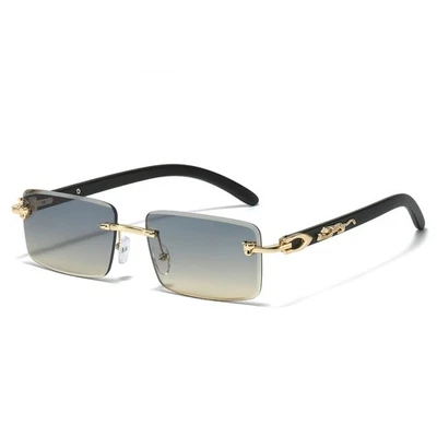 Rimless Square Sunglasses Leopard Decoration Fashion Men Trendy Street Style - Image 1 of 4