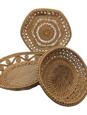 Three 3 Vintage Baskets Natural Wicker Rattan Boho Decor Various Shapes