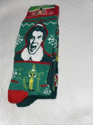 NWT ELF THE MOVIE BUDDY MEN'S SHOE SIZE 6-12 CHRISTMAS CREW SOCKS 2 PAIR 