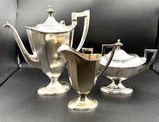 BSCEP Art Deco Silverplate TEA SET Monogrammed "O" Engraved Inscription *Patina*