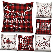 6 Pieces Christmas Pillow Covers 18 x 18 Inch Christmas Saying Throw Pillow