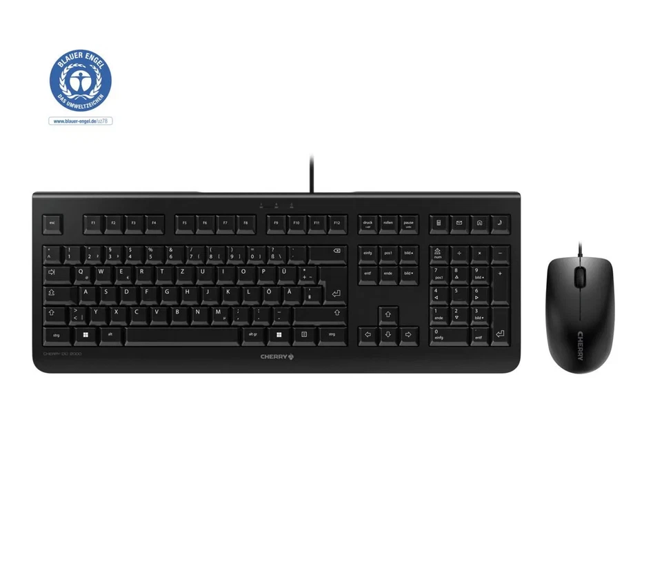 CHERRY DC 2000 USB Tastatur, Maus-Set  Deutsch, QWERTZ Schwarz mit Garantie
