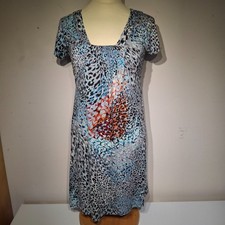 Mango Summer Dress Top UK 10-12 Medium Blue Abstract Print Short Sleeve Tunic
