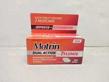 Motrin Dual Action With Tylenol Pain Reliever Tabs 120/CT EXP: 2/2026+