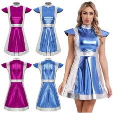 Womens Alien Dress-up Shiny Space Fighter Interstellar Traveler Cosplay Robot