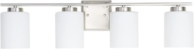 4 Bulb E26 Bathroom Vanity Light Fixture, Brushed Nickel,White Glass Shade,Ul Li