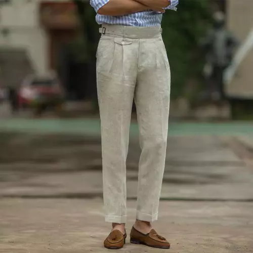 Denim linen trousers sales