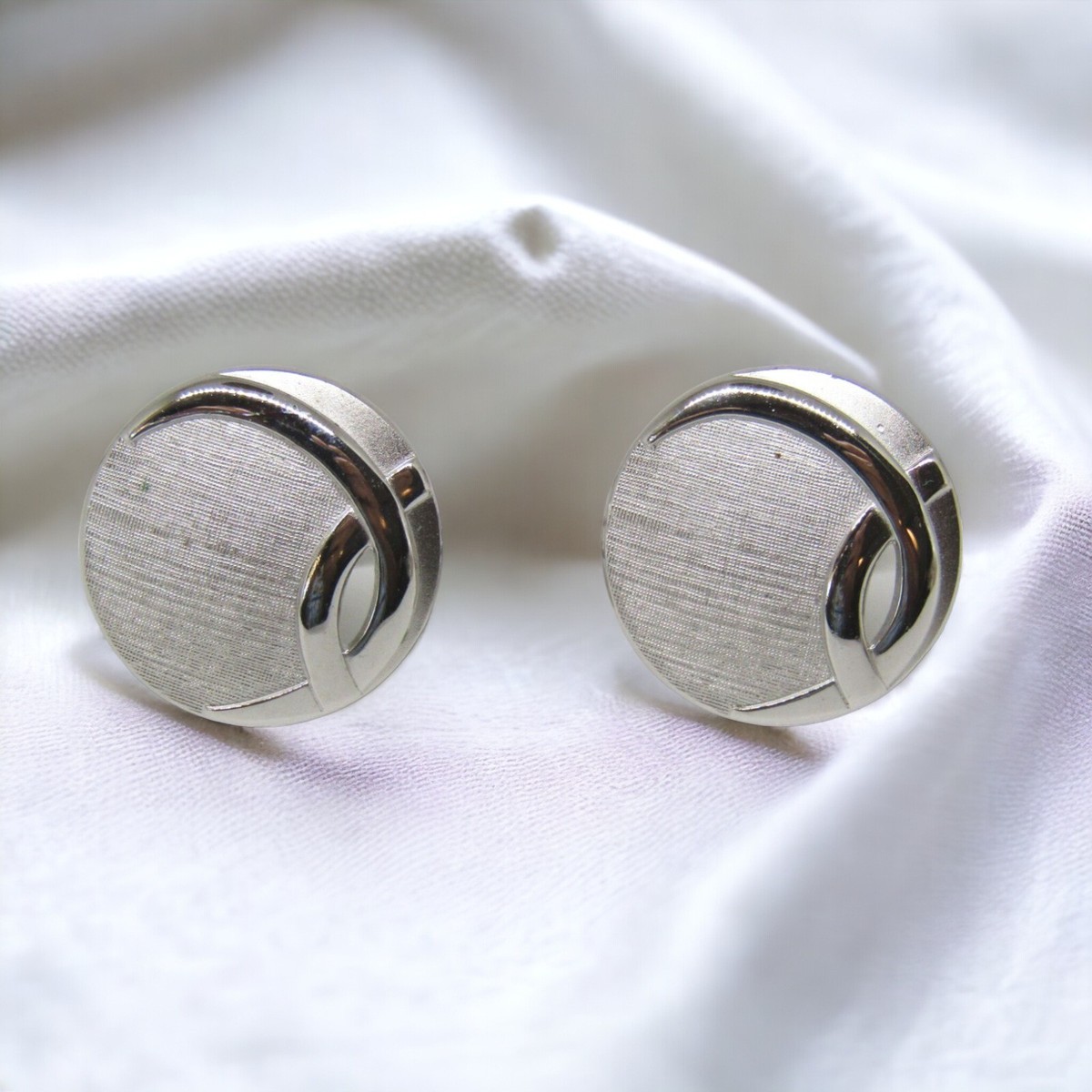 Boutons De Manchette Vintage Swank Argentés - Avec Strass, Occasion, Made In USA